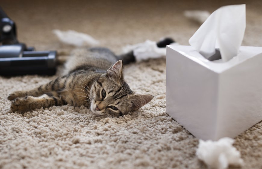 pet cat making owner suffering from allergy